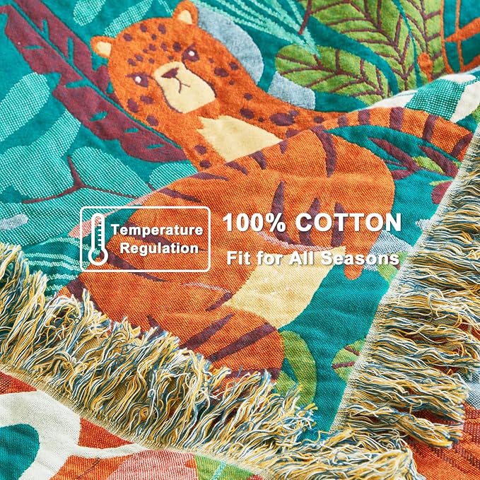 LUTBM Throw Blanket for Couch Sofa Soft Cotton Spring Blankets for Bedroom Living Room All Season Reversible Forest Animals Whimsical Home Decor 50"x60" Breathable Throws