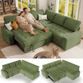 Vipbear Pull Out Sofa Bed Sectional Sleeper Sofa with Reclining Backrest & Storage, Plush Pullout Modular Sectional Couches with USB Charging, L Shaped Convertible Couch Bed for Apartment, Green | Breathable material, Tool-Free Assembly