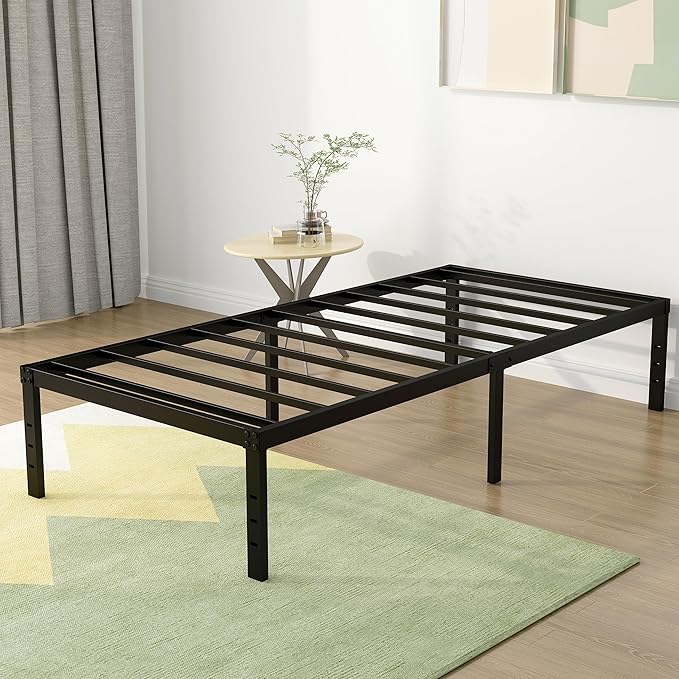 DiaOutro 18 Inch Narrow Twin Bed Frames Heavy Duty No Box Spring Needed Metal Platform with Maximum Storage, Easy Assembly, Noise Free, Black