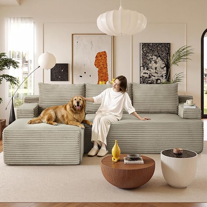 96" Sectional Couches for Living Room Cloud Couch Sofa with L-Shape Upholstered Boneless Couchs Modern Modular Sectional Couch with Chaise (Camel, 96" W+Left Facing Chaise+2Seaters)