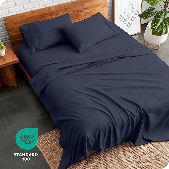 Bare Home Full XL Sheet Set - 1800 Ultra-Soft Microfiber Full Extra Long Bed Sheets - Double Brushed - Deep Pockets - Easy Fit - 4 Piece Set - Bedding Sheets & Pillowcases (Full XL, Midnight Blue)