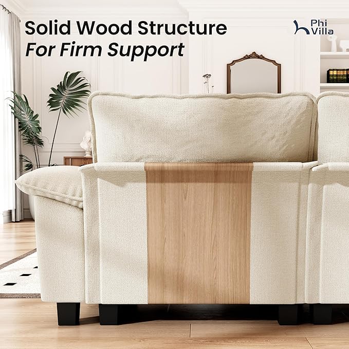 PHI VILLA Oversized Single Sofa Chair with Deep Seat, Cloud Upholstered Reading Armchair, 1 Seater Comfy Sofa Chair for Bedroom Nook, Chenille, Beige