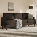 3 Seater Sofa Couch with Deep Seats, 89" Mid Century Modern Upholstered Sofa with Armrests, Comfy Couches for Living Room, Bedroom and Office, Linen Fabric Apartment Couch (Linen Brown)