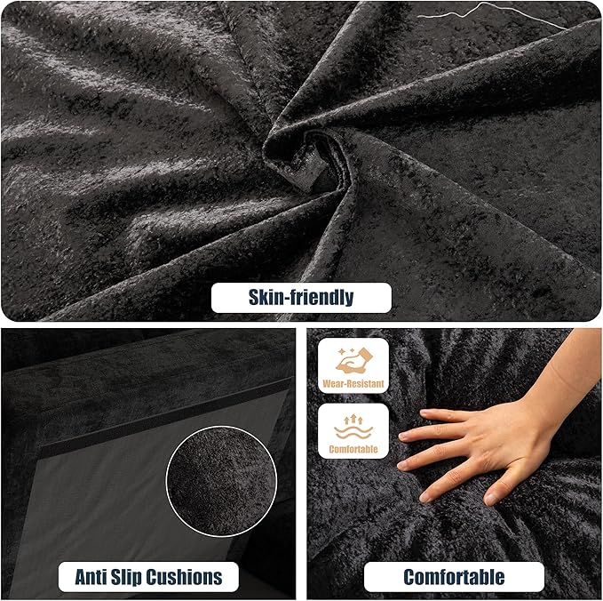 Meilocar Sectional Couches for Living Room, 106 in U Shaped Couch Soft Sectional Sofa with Double Chaise, Comfortable 4 Seat Sofa Couch (Black)