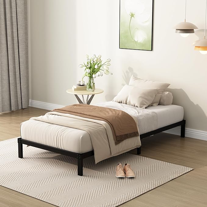 DiaOutro 7 Inch Twin Bed Frames Heavy Duty Low Profile Metal Platform No Box Spring Needed Mattress Foundation, Easy to Assembly, Noise Free, Black