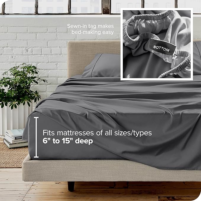 Bare Home Full Sheet Set - 1800 Ultra-Soft Microfiber Full Bed Sheets - Double Brushed - Deep Pockets - Easy Fit - 4 Piece Set - Bedding Sheets & Pillowcases (Full, Grey)