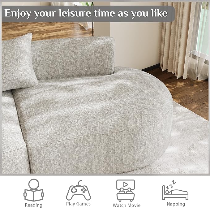 134" Curved Modular Sectional Sofa for Living Room, Modern Chenille Oversized Cloud Couch, Plush Luxury 6-Seater Extra Deep Seat Boucle Boneless Sofa, No Assembly Required, Grey