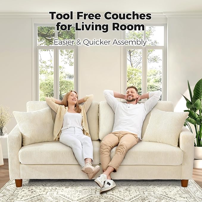 Kidirect 70in U Shaped Couch, Modular Sofa No Tool Assembly, Comfy Sectional Couches for Living Room 21in Deeper Seats, Corduroy Sofas for Living Room with 2 Pillows, Loveseat Sofa Set, Beige Couch | Comfy Corduroy, Oversized 70in Couch, 700LB Tough, T...