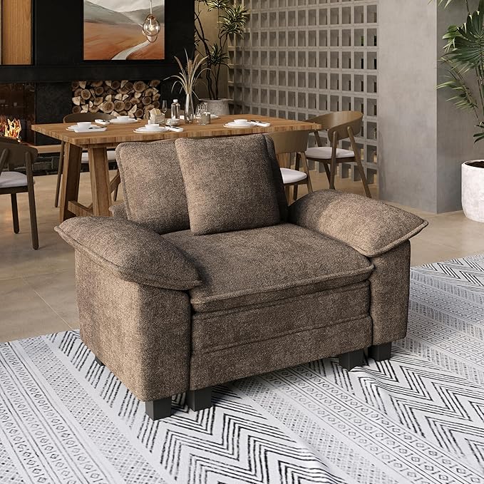 53.5'' Oversized Accent Chair, Chenille Single Seat Modular Sofa Chair with Wider Armrest and Pillow, Modern Cloud Deep Seat Armchair for Bedroom Living Room, Taupe