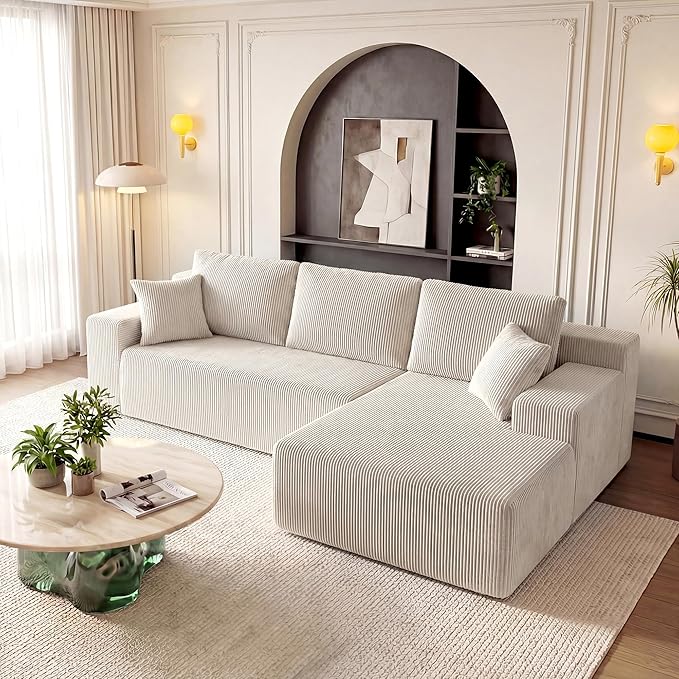 Cloud Sectional Boneless Couches for Living Room, Modular L Shaped Couch with Deep Seat Oversized Right Facing Chaise, Memory Foam Compressed Spineless 3 Seater Sofa for Apartment, Taupe | No Assembly Required, Deep Seat, Cat-Claw Resistant, High-Resil...