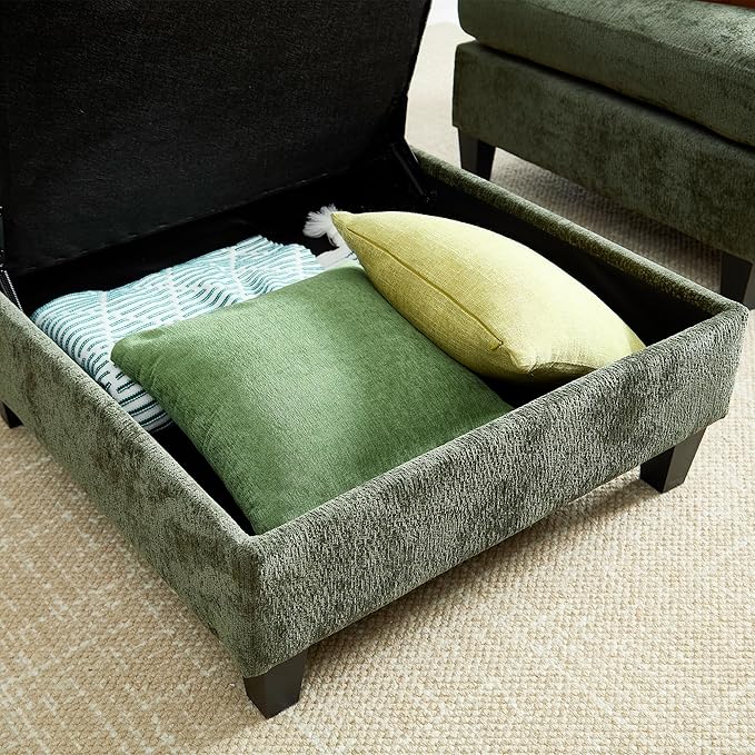 Luxe Oversized Modular Sectional Sofa, Modern Chenille Convertible Sleeper Sofa with Storage Ottoman, Comfy Deep Seat U-Shaped Cloud Couch for Living Room（Green，6-Seater + 2 * Ottoman + Tea Tray）