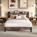 LIKIMIO Full Bed Frame, Storage Headboard with Charging Station, Solid and Stable, Noise Free, No Box Spring Needed, Easy Assembly