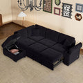 LUMISOL 87.4" Convertible Sleeper Sofa Bed with Storage Ottoman, L-Shaped Sectional Sofa with Storage Arm & Charging Stations, Pull Out Sofa Couch with Chaise for Living Room, Black