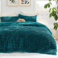 Bedsure Full Size Comforter Sets - GentleSoft™ 3 Pieces Double-Side Fleece Fluffy Teal Comforter Set, Cozy Striped Room Decor Aesthetic, Luxury Full Size Bedding, 2 Pillowcases, 82x86 Inches