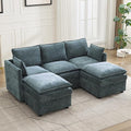 80" Cloud Modular 3 Seater Sofa with 2 Storage Ottoman, Modern Upholstered Storage Sofa Couch Deep Seat, U Shape Sectional Sofa Chenille Comfy Couch with Armrests for Living Room, Small Space, Blue | Modular Sofa, Storage Ottoman, Upholstered Sofa, Sec...