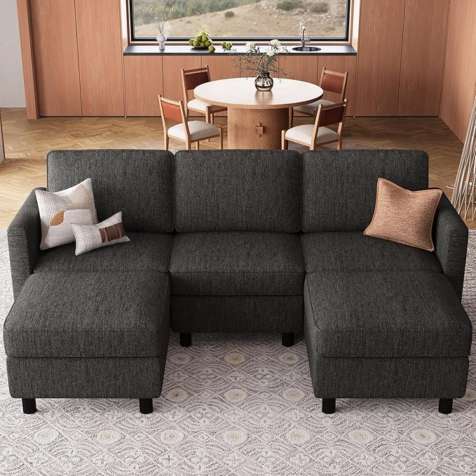 Belffin 84.3" 5 Seats U Shaped Couch Modular Sectional Sofa Washable Sectional Couches for Living Room Comfy Couches with Storage Seat Couch Sofas with Chaise,Dark Grey