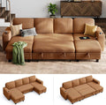 LINSY HOME Sectional Sleeper Sofa Pull Out Couches for Living Room (Brown, Sleeper Sofa 3) | Pull Out Sofa Bed, Storage, USB Charging, Cup Holders, Plush Corduroy