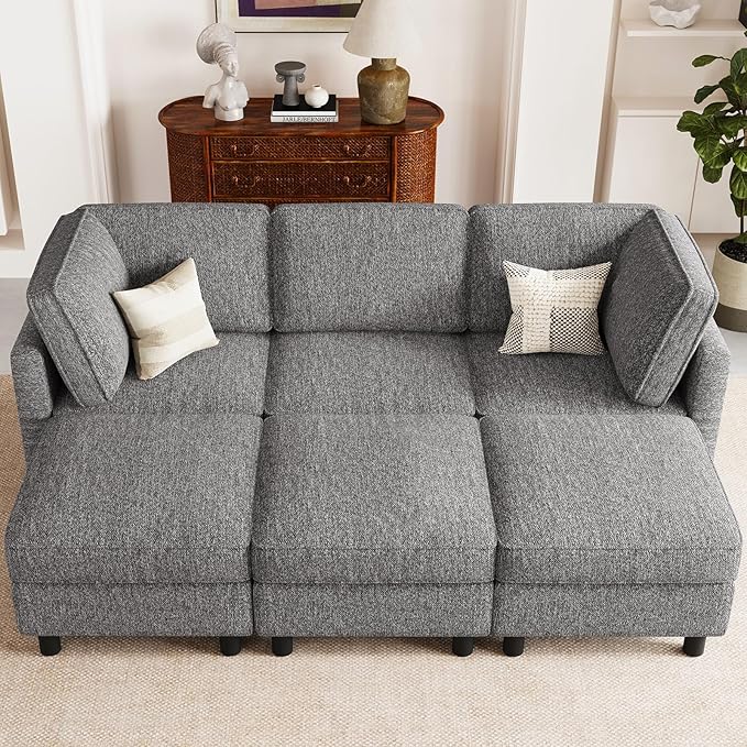 Belffin 84.3" Modular Sectional Sofa 6 Seats Sleeper Sofa Washable Sectional Couches for Living Room Comfy Couches with Storage Seat Couch Sofas with Chaise,Grey