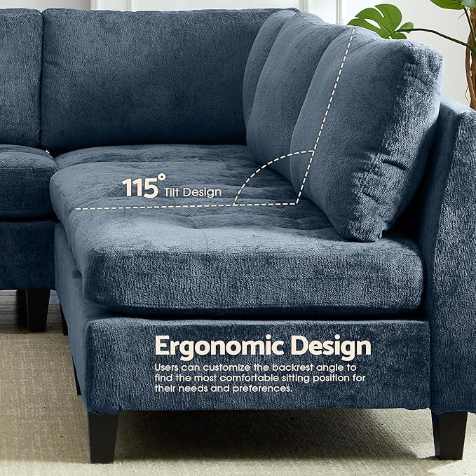Luxe Oversized Modular Sectional Sofa，Modern Chenille Convertible Corner Couch，Comfy 5 Seater L-Shaped Sofas Sectional Cloud Couch for Living Room（Blue，5-Seater）