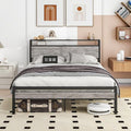 BOFENG Queen Bed Frame with Wood Headboard Storage,Heavy Duty Metal Platform Bed Frame Queen Size with Charging Station,Reinforced Steel Slats Support,No Box Spring Needed,Noise Free,Greige