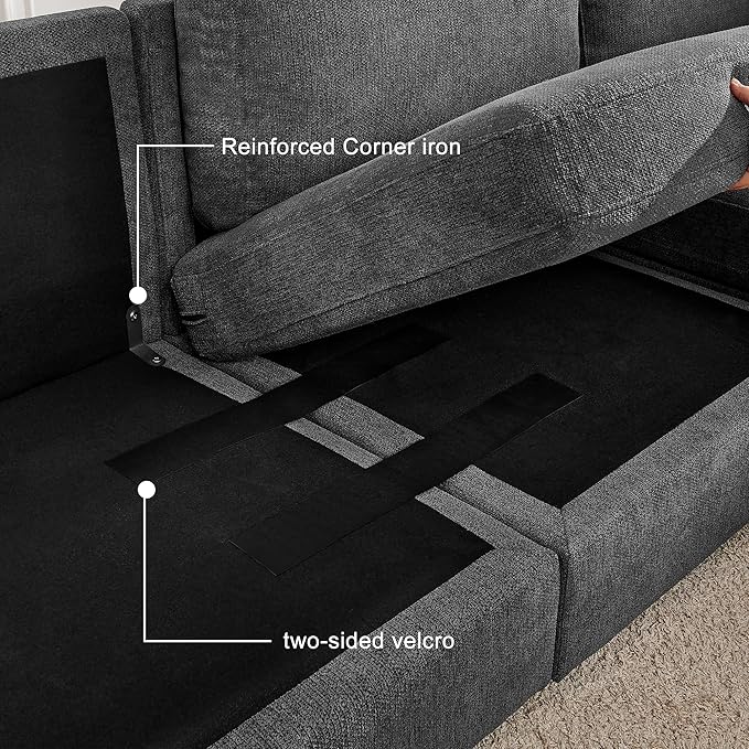 100“ L Shaped Couch with Reversible Chaise Sectional Sofa Corner Couches for Living Room,Apartment and Compact Spaces (Grey)