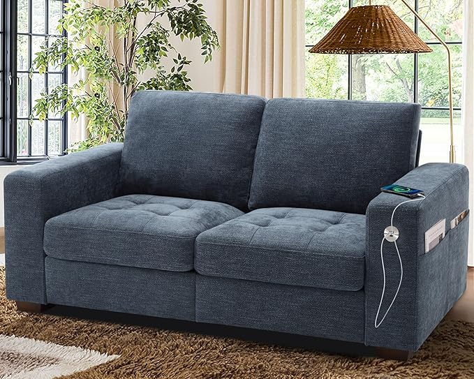 WorthFurni Sofas for Living Room, Chenille Loveseat Couch Set, Small Sofa, 3 Seater Sofa, USB Charging, Removable Sofa Cover,Solid Wood Frame, Easy to Install(70inch,Blue)
