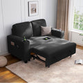 LINSY HOME Loveseat Sofa with Pull Out Couch Chaise: 2-in-1 Convertible 2 Seater Sofa with USB Charging & Cup Holders, Comfy Plush Corduroy Love Seat for Small Spaces Living Room Apartment, Black