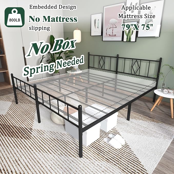 Decorwise 14 Inch King Size Bed Frames with Headboard/Footboard, Under Bed Storage, Strong Metal Slats Support, No Box Spring Needed, Noise Free, Easy Assembly, Black