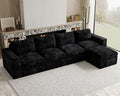 Boneless Sectional Cloud Couch with Deep Seat Plush Corduroy Modular Sectional Sofa Convertible L Shaped Couches for Living Room. Black Sofa.