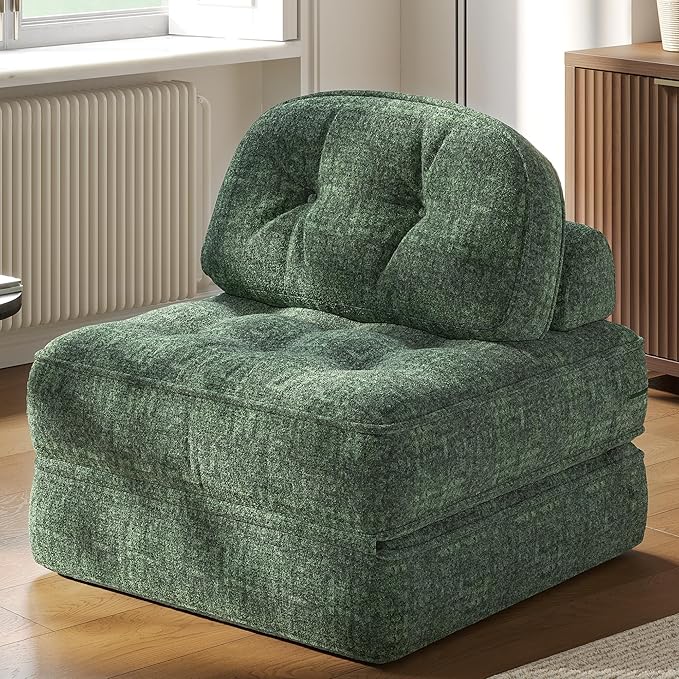Dowinx Folding Sofa Bed with Pillow, Convertible Comfy Couch Bed for Adults Home Lounge and Gaming, Modern Comfortable Design for Apartment Living Room Bedroom, Single, Smooth Velvet, Cyprus Green