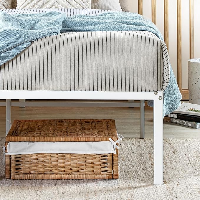 Best Price Mattress 16 Inch Metal Platform Bed Frame, Heavy Duty Steel Slats, White, King