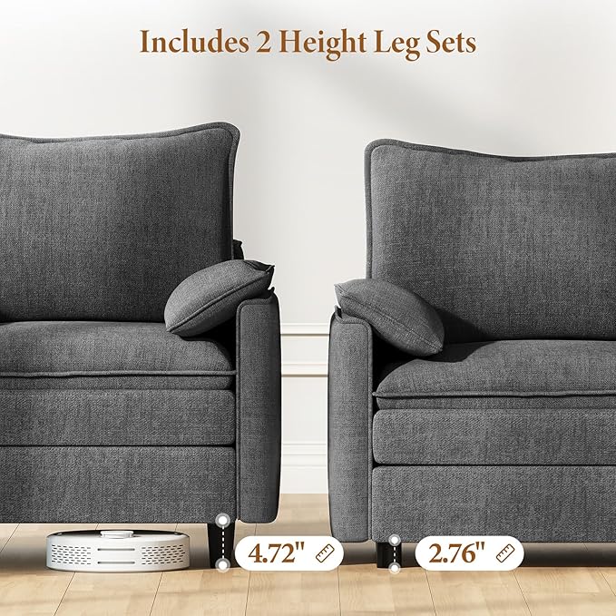 Vesgantti 101" V-Shaped Corner Couch Sectional, 7 Seat Customizable Modular Cloud Couches with Movable Ottoman, Chenille Deep Seat Sofa Set with Chaise for Living Room, Bedroom and Apartment, Gray