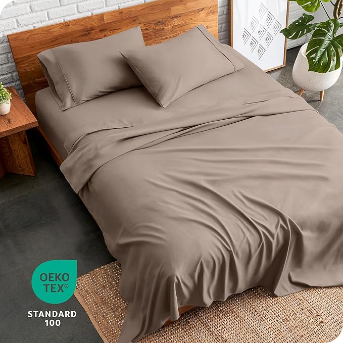Bare Home Split Head Flex King Sheet Set - 1800 Ultra-Soft Microfiber Bed Sheets - Double Brushed - Deep Pockets - Easy Fit - 4 Piece Set - Bedding Sheets & Pillowcases (Taupe)