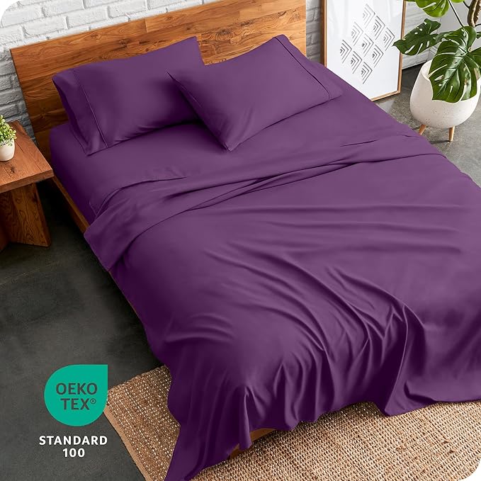 Bare Home Full Sheet Set - Luxury 1800 Ultra-Soft Microfiber - Double Brushed - Deep Pockets - Easy Fit - 4 Piece Set - Bedding Sheets & Pillowcases (Full, Plum)