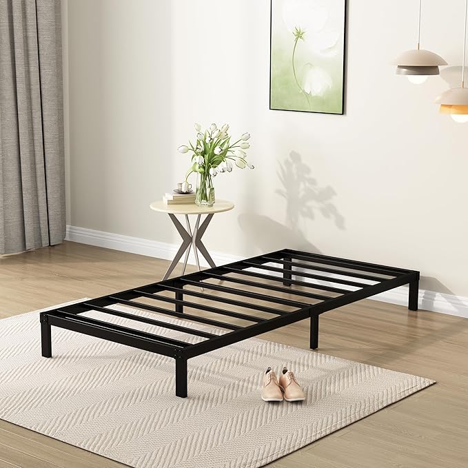 DiaOutro 7 Inch Twin Bed Frames Heavy Duty Low Profile Metal Platform No Box Spring Needed Mattress Foundation, Easy to Assembly, Noise Free, Black
