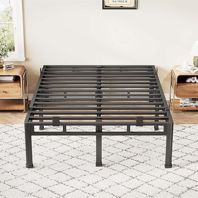 ROIL 18 Inch Full Size Bed Frame, Double Layer Metal Bed Frame with Round Corner Legs, 4000LBS Bed Frame & Box Spring 2 in 1 Platform with Headboard Holes Mattress Baffles, Noise-Free Easy Assembly