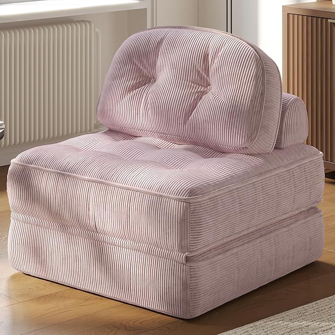 Dowinx Folding Sofa Bed with Pillow, Convertible Comfy Couch Bed for Adults Home Lounge and Gaming, Modern Comfortable Design for Apartment Living Room Bedroom, Single, Ribbed Velvet, Mauve