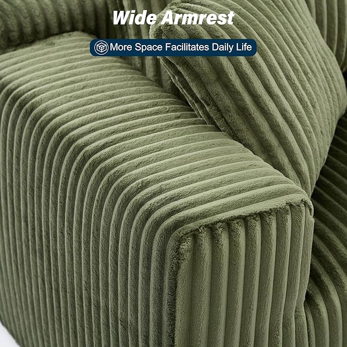 3 Seater L Shaped Sofa with Deep Seat, 101" Cloud Sectional Couch with Chaise, Cozy Modular Couches Sleeper, Oversized Corduroy Sofa for Living Room Bedroom Apartment, Green