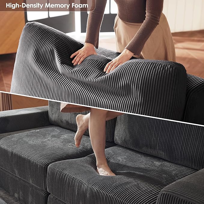 Modular Sectional Sofa, 80.31" Modern Cloud Couch Sectional Sofa with L-Shaped Chaise Comfy Corduroy Fluffy Couch with Deep Seat Boneless couches for Living Room Bedroom