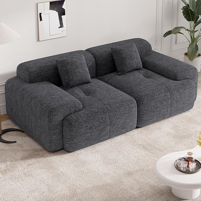 85" Cloud Loveseat Sofa in a Box, Modern Small Couch No Assembly Required, Comfy Deep Seat Boneless Couches for Living Room, Bedroom, Apartment, Grey-Black 1 PCS
