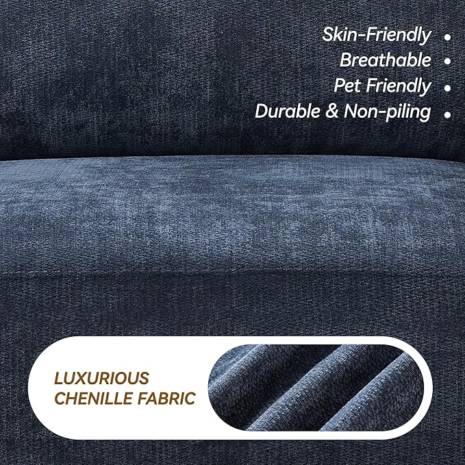 143.8" Modular Sectional Sofa Modern Chenille U Shaped Couch with Thickened Seat Cushions, Easy Assembly, Upholstered 6 Seater Couch with 2 Movable Ottomans for Living Room, Blue