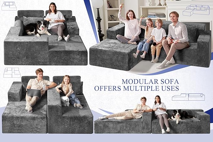 HABUTWAY 105" L-Shape Modular Sectional Sofa Couch for Living Room,No Assembly Required,Modular Comfy Sofa with Deep Seat for Living Room Bedroom,Luxury Distressed Velvet(Left,Grey)