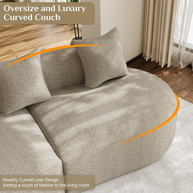 134" Curved Modular Sectional Sofa for Living Room, Modern Chenille Oversized Cloud Couch, Plush Luxury 6-Seater Extra Deep Seat Boucle Boneless Sofa, No Assembly Required, Light Brown