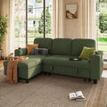 LINSY HOME Pull Out Sleeper Sofa Sectional Couches for Living Room, L Shaped Plush Corduroy Couch with Storage&USB Charging, Convertible Cloud Sectional Sofa Bed for Apartment, Green