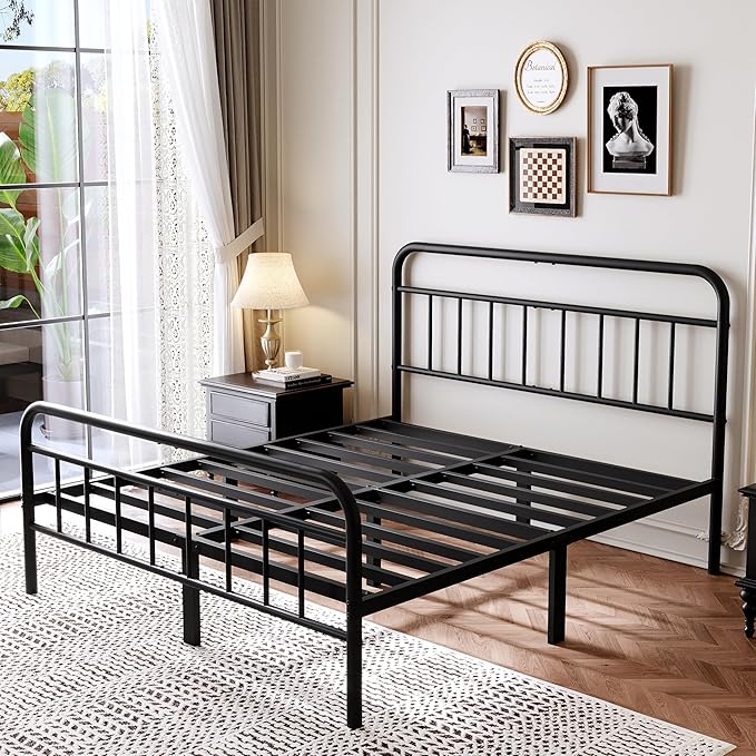14Inch Metal Bed Frame,Queen Size Bed Frame with Storage Space,Heavy Duty Sturdy Mattress Foundation,Easy Assembly,No Box Spring Needed,Queen