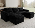 Belffin Boneless Modular Cloud Sectional Couch with Deep Seat Plush Corduroy 3-Seater Boneless U Shaped Couch with Ottoman No Assembly Required. Black Sofa