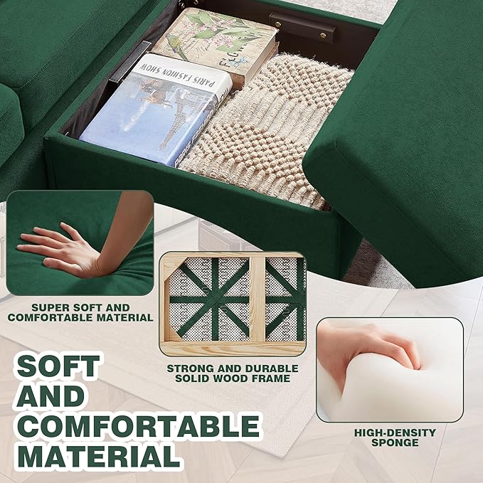 Convertible Sectional Sofa Set, Small L Shaped 3-Seat Couch with Reversible Chaise and Accent Chair, Modern Polyester Sofas Couches for Living Room, Green | L Shaped 3-Seat, Reversible Chaise, Accent Chair, Modern, Polyester, Living Room