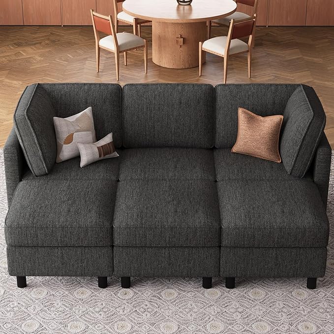 Belffin 84.3" Modular Sectional Sofa 6 Seats Sleeper Sofa Washable Sectional Couches for Living Room Comfy Couches with Storage Deep Seat Couch Sofas with Chaise,Dark Grey