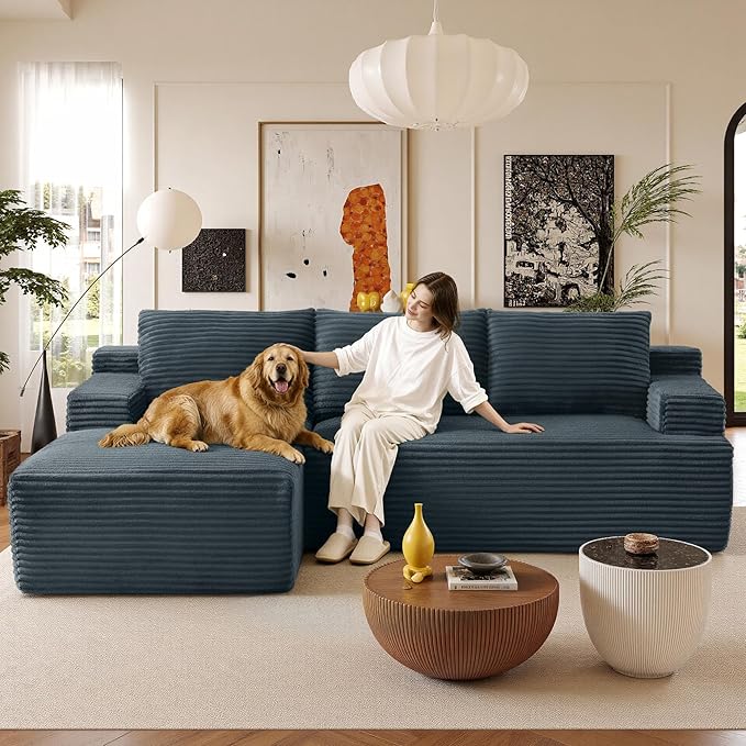 96" Sectional Couches for Living Room Cloud Couch Sofa with L-Shape Upholstered Boneless Couchs Modern Modular Sectional Couch with Chaise (Dark Grey, 96" W+Left Facing Chaise+2Seaters)