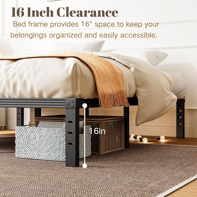ZIYOO Twin Bed Frames, 18 Inches Platform Bed Frame, 1000lbs Heavy Duty Steel Slat, Non-Slip Design, No Box Spring Needed, Easy Assembly, Quiet Noise Free, Under Bed Storage Space, Black